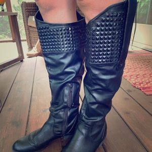 Black below the knee leather studded boots